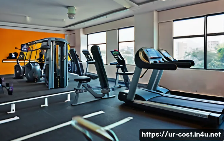운동 시설 비용 - A modern gym interior in a busy urban area of Karachi, showing a diverse group of adults exercising ...