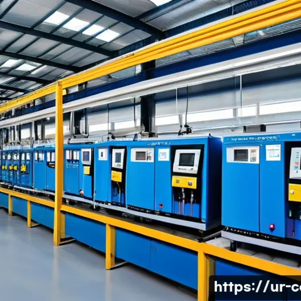공장 운영비 - A modern industrial factory interior focused on energy efficiency: showcase machinery with energy-sa...