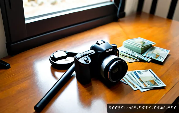 유튜브 촬영 장비비 - Photorealistic overhead flat lay of affordable YouTube filming equipment on a clean wooden desk in a...